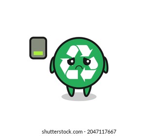 recycling mascot character doing a tired gesture , cute design
