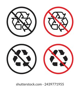 Recycling Material Prohibition Sign. Non-Recyclable Waste Alert. Waste Sorting Caution