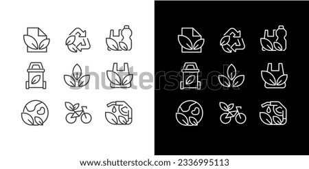 Recycling materials pixel perfect linear icons set for dark, light mode. Reuse old items. Eco friendly industry. Thin line symbols for night, day theme. Isolated illustrations. Editable stroke