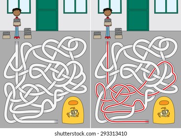 Recycling maze for kids with a solution
