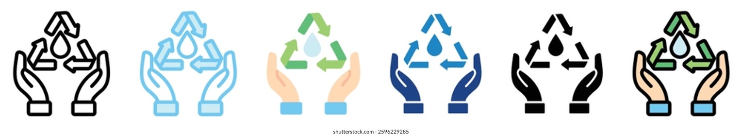 Recycling multi style, mini illustration icon set. outline, flat, glyph, line color, UI, UX, app and web, digital or print. related to ecology and environment.
