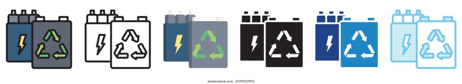 Recycling multi style, mini illustration icon set. outline, flat, glyph, line color, UI, UX, app and web, digital or print. vector EPS 10 related to EV, electric car, transportation.