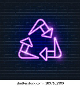 Recycling Neon Icon. Ecology Vector trendy colored symbols. Eco concept. Glowing illustration for design.