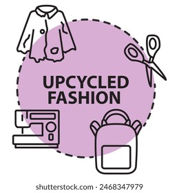 Recycling old clothes.Upcycling process.Secondary use of old clothes. Making of new bag.Upcycled fashion.Handmade backpack.Sewing machine.