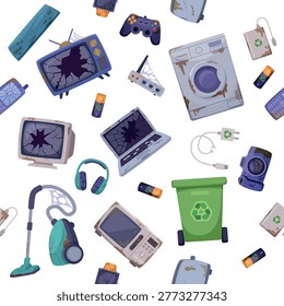 Recycling old equipment. seamless pattern with old damaged smartphones and computers