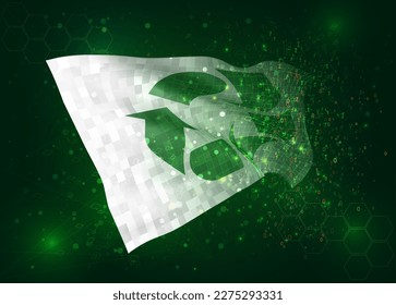 Recycling, on vector 3d flag on green background with polygons and data numbers