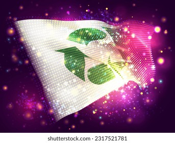 Recycling, on vector 3d flag on pink purple background with lighting and flares