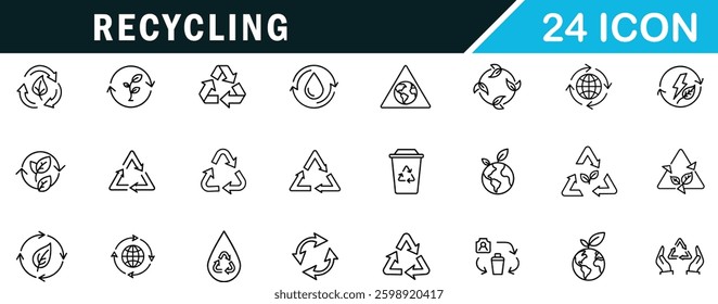 Recycling outline editable icon set .green energy, water, earth care  and more.