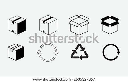 Recycling and Package Return Icons Set of Line Vector Style on White Background
