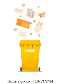 Recycling paper garbage icon,  paper trash container. Sorting and processing garbage industry utilize waste can vector illustration. Recycling paper garbage illustration. 