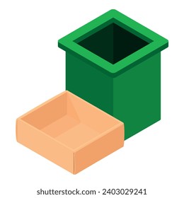Recycling paper icon isometric vector. Empty cardboard box near square urn icon. Paper waste, recycling, reuse