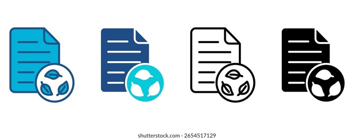 Recycling Paper Icon Set With Multiple Styles. Vector Illustration