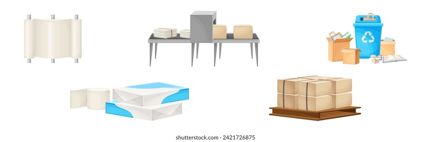 Recycling of Paper with Industrial Manufacturing Vector Set