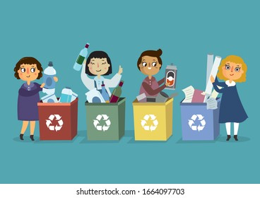 RECYCLING PEOPLE WOMEN CHARACTER VECTOR