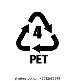 Reciclagem PET 4 Ícone de Plástico, Símbolo para Materiais Sustentáveis e Gestão de Resíduos