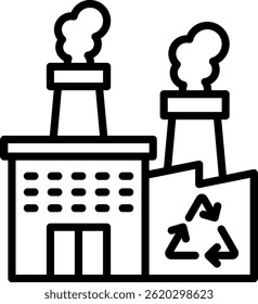 Ilustración vectorial de línea de icono de planta de reciclaje