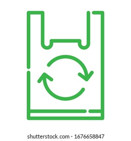 Icono de bolsas plásticas recicladas. Reducir el concepto de residuos. Diseño sencillo. Vector de línea. Aislar sobre fondo blanco.