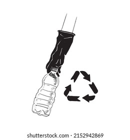 Recycling. Plastic bottle in the hand. Hand drawn sketch. Vector illustration, isolated on white
