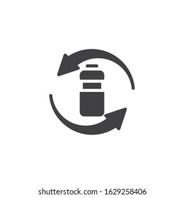 Recycling plastic bottle vector icon. filled flat sign for mobile concept and web design. Water bottle with recycle arrows glyph icon. Symbol, logo illustration. Vector graphics