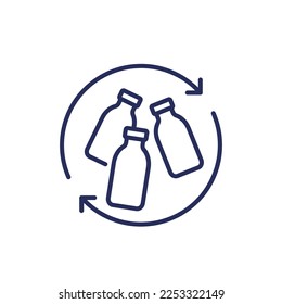 icono de línea de botellas plásticas recicladas en blanco