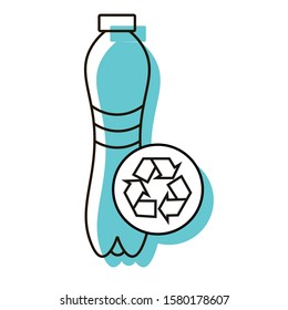 Recycling plastic bottles. Preservation of the environment and the ocean. Design element. Vector illustration. Icon with shadow isolated on white background.