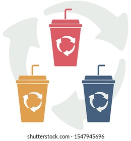 Recycling plastic cups, vector graphics