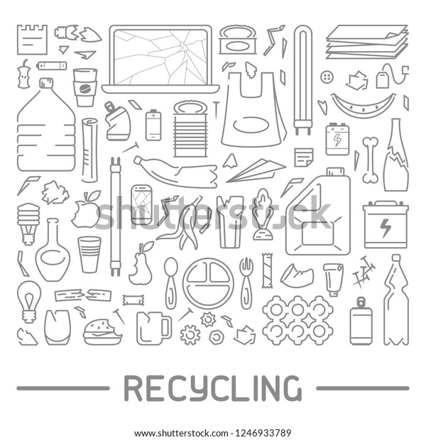 Recycling Poster Waste Elements Set Linear Stock Vector (Royalty Free ...