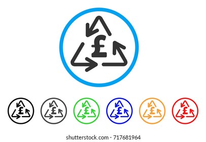 Recycling Pound Cost rounded icon. Style is a flat recycling pound cost gray symbol inside light blue circle with black, gray, green, blue, red, orange color versions.