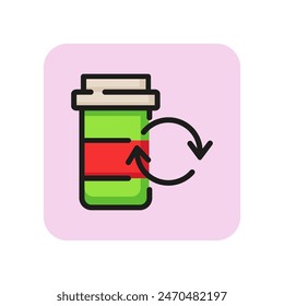 Recycling prescription medicine bottle line icon. Prescription, pill, package. Ecology concept. Vector illustration can be used for topics like medical problem, chemistry, pharmacy