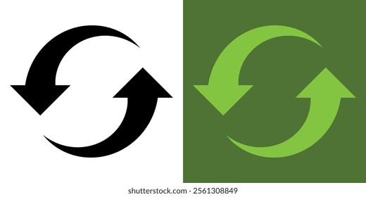 Recycling. Recycle icons. 2 green arrows. Recycling Symbol. Green and black icons for packaging, recycling. Ecology, environmentally friendly, environmental management symbols.