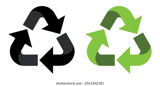 Recycling. Recycle icons. Recycling arrows. Recycling Symbol. Green and black icons for packaging, recycling. Ecology, environmentally friendly, environmental management symbols.