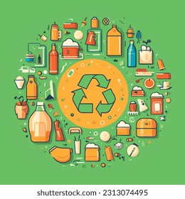 Сoncept of recycling, represent different recyclable materials. importance of reducing waste