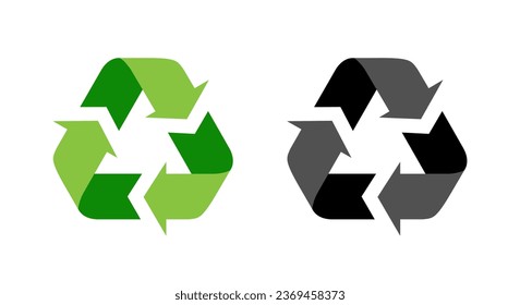 Recycling, reuse, recycle icon vector in flat style. Symbol consisting of three chasing arrows folded