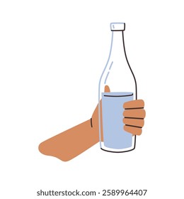 Recycling and reusing materials in everyday life. Vector isolated hand holding glass bottle. Ecology and environmental care, recycle process and care for nature preservation. Sustainable life
