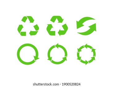 Conjunto de iconos de flecha de reciclaje y rotación. vector plano de icono 