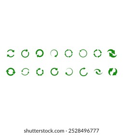 Recycling and rotation green arrow icon set. Flat design elements for website, app for infographics materials isolated on white background.	
