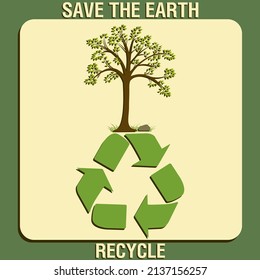 Recycling Save the Earth, Vector Illustration, Green Nature Recycle Logo with Text