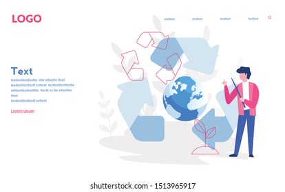 Recycling. Save the planet with sorting rubbish. Vector illustration for web banner, infographics, mobile. ecologist taking care of Earth and saving planet, eco friendly.