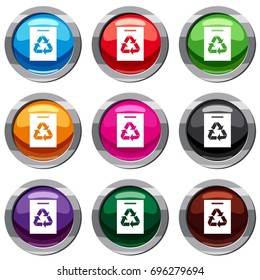 Recycling set icon isolated on white. 9 icon collection vector illustration