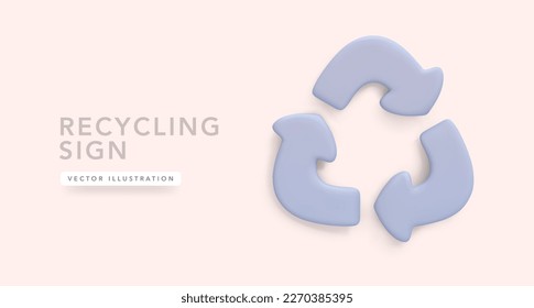 Recycling sign in 3d realistic style with shadow isolated on red background. Vector illustration 