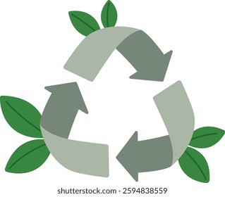 Recycling sign with green leaves isolated on white background. Recycle symbol ecology, eco friendly concept