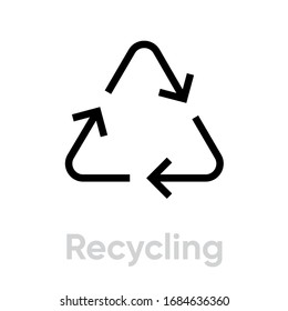 Recycling sign icon. Editable line vector. Symbol triangular shape contour arrows. Single pictogram.