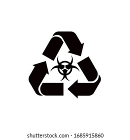 The recycling sign and a sign of infection. Flat vector illustration. Icon disposing of the virus.