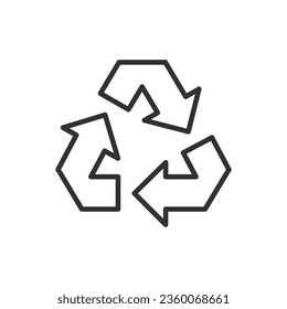 Recycling sign, linear icon. Triangle of three arrows. Line with editable stroke
