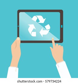 recycling sign on tablet screen
