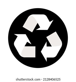 Recycling sign on a white background. The white arrows move in a circle and are located on the black circle. Environment protection. Vector.