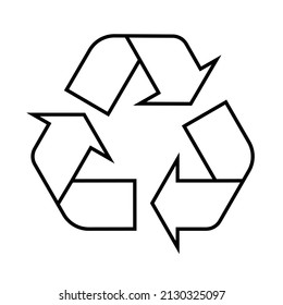 Recycling sign on a white background. White arrows with a black outline move in a circle. Environment protection. Vector.