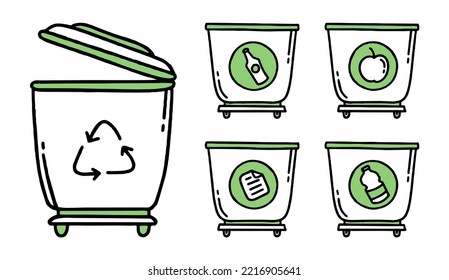El signo del reciclaje. Separación de la basura. Concepto de Co2 del cambio climático. Doodle vectorial