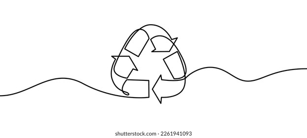 Recycling Sign shape drawing by continuos line, thin line design vector illustration