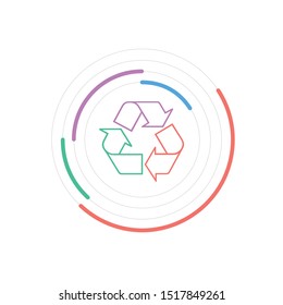 Recycling sign with three arrows in futuristic circles. Vector illustration. Stock Vector illustration isolated on white background.